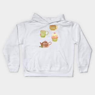 tea cup set watercolor Kids Hoodie